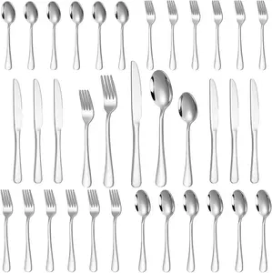 30/48 Piece Stainless Steel Flatware Set, Silver Cutlery Utensil Set Including Spoon, Fork And Knife, Silverware Set For Restaurant And Hotels, Dishwasher Safe