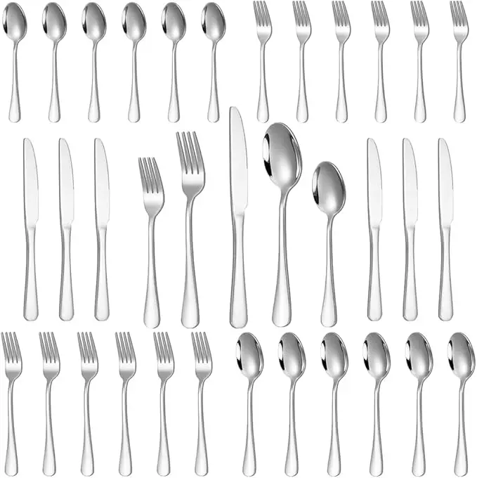 30/48 Piece Stainless Steel Flatware Set, Silver Cutlery Utensil Set Including Spoon, Fork And Knife, Silverware Set For Restaurant And Hotels, Dishwasher Safe Tableware