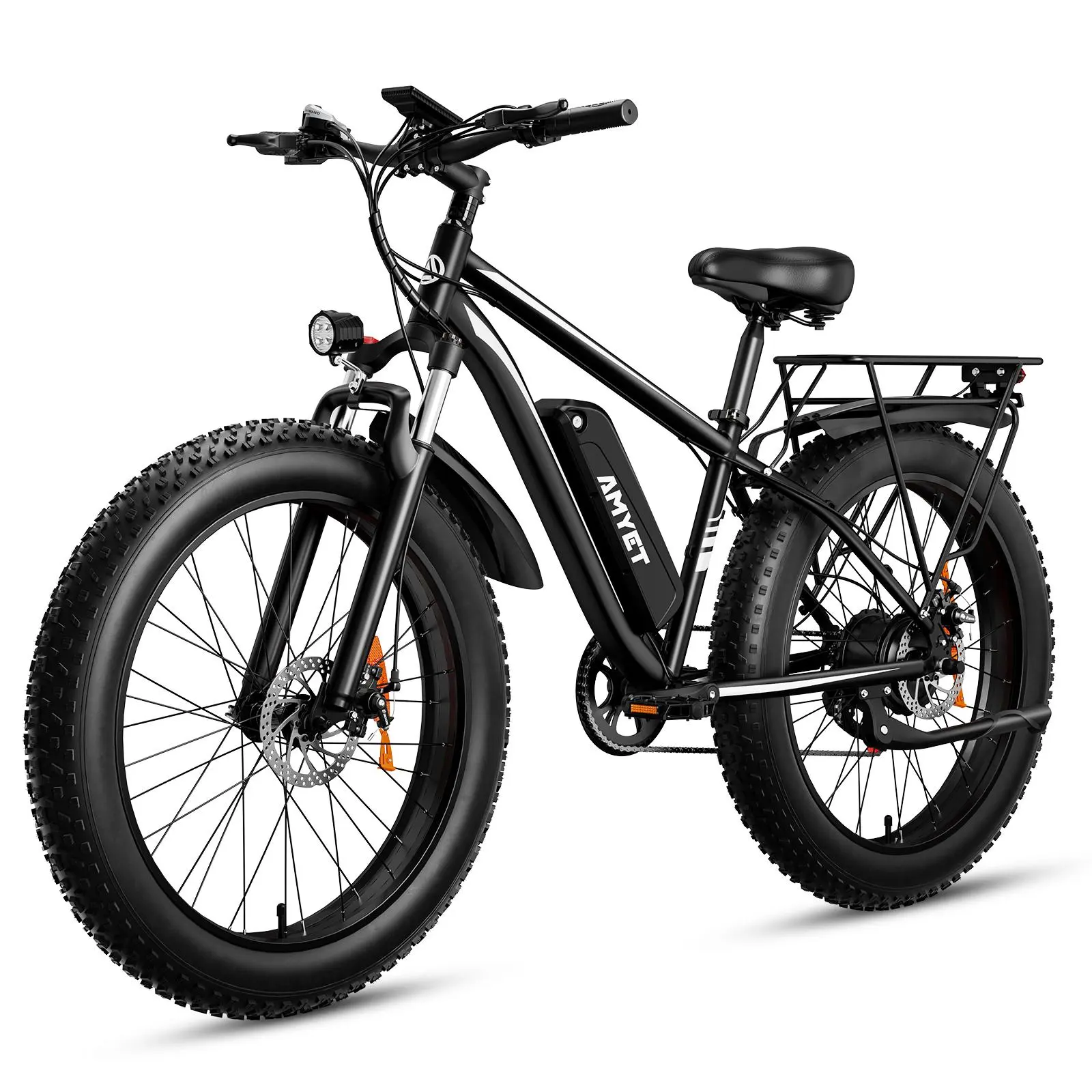 AMYET EB26 Adult Electric Bike, 1500W Peak Power, 48V 15AH Battery, 26" Fat Tires, 28mph Speed, 7-Speed Gears, Dual Shock Absorbers, Digital LCD Display, USB Port, Aluminum Frame, Disc Brakes, Led Lighting, 26 Inches, Adults