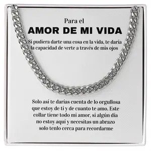 Regalo Para Esposo Novio | Amor Inquebrantable | Cadena de Eslabones Cubanos collar Gift for Husband Boyfriend | Unbreakable Love | Cuban Link Chain Necklace