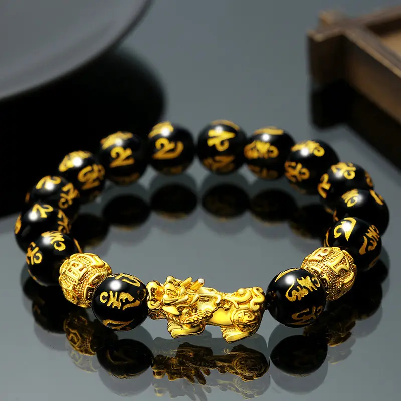 Black Obsidian Wealth Bracelet - Feng Shui Bracelet for Men & Women with Sagin Pixiu Character, Unisex, Elegant Design, Suitable for Any Occasion