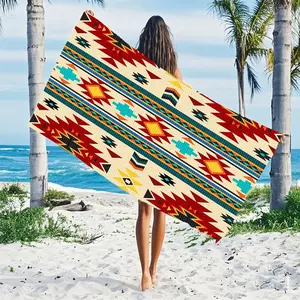 Geometric Pattern Beach Towel, Microfiber Bath Towel, Soft Absorbent Towel for Vacation Travel Swimming, Fun and Practical Accessories in Summer, Design Beach Towel