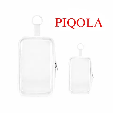 PIQOLA Mini Clear Hard Shell Zipper Case with Keychain 4 x 6.5 inch / 2.5 x 4 inch Rigid PVC Plastic Transparent Organizer Pouch Mini Portable Storage for Earbuds Cosmetics Coin Card Travel Accessories Display Case Mini Pencil Case BackToSchool