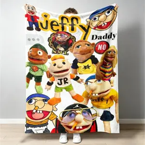 UVVUVV Jeffy Puppet Collage Blanket Iconic SML Characters Pattern Soft Plush Fleece Throw Perfect for SuperMarioLogan Fans Couch Bed Decor Ideal Gift for Kids and SML Lovers Kids & Adults Blanket AC Blanket Father's Day Gift Graduation Gift Idea Summer