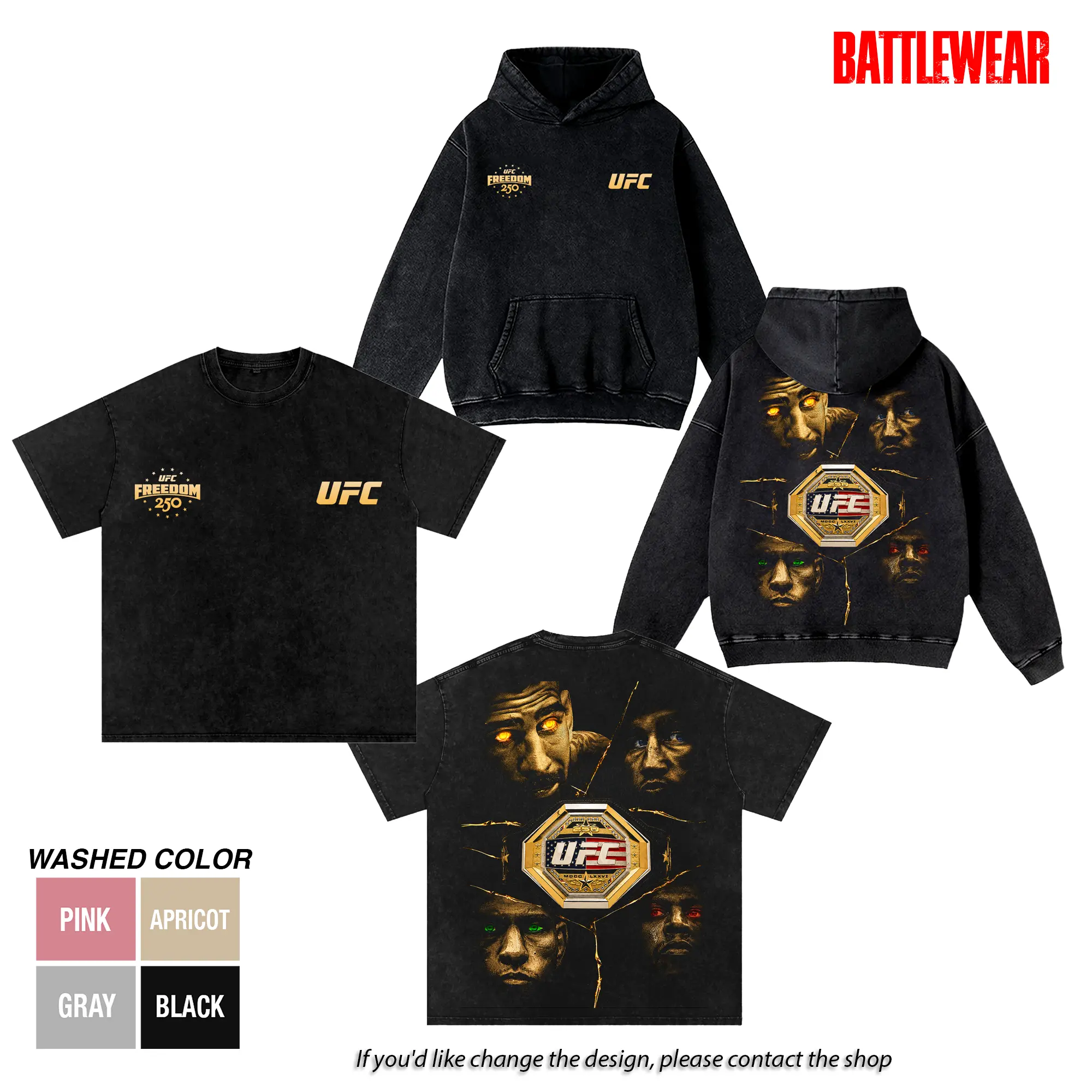 UFC Freedom 250 Black Washed T-Shirt & Hoodie – Vintage Championship Belt Graphic, Premium Unisex Cotton T-Shirt, Soft Crewneck Short Sleeve Streetwear Apparel for UFC Fans, MMA Fight Night Casual Top for Men & Women