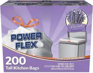 Member Mark Power Flex 13-Gallon Tall Kitchen Trash Bags Lavender Scent 200 ct Expand & Grip Drawstring Leak Protection