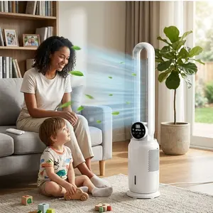 SPZTJK Bladeless Tower Fan with Air Purification, 2L Water Tank, 3 Speeds, Remote Control, 12H Timer, Quiet Cooling Fan for Bedroom Home Office