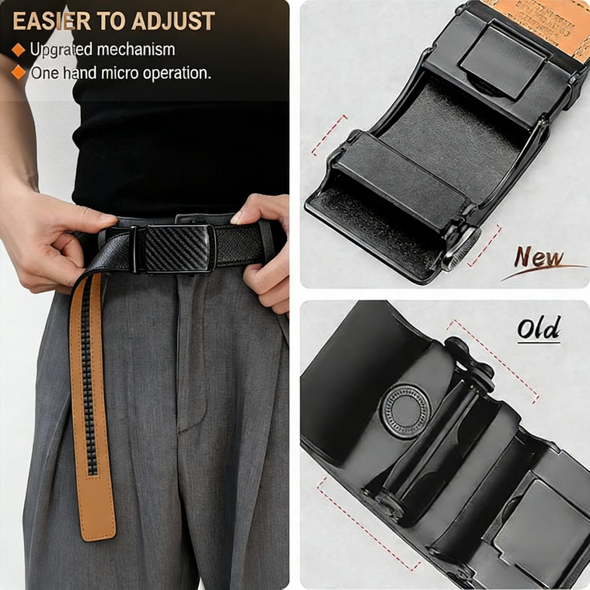 Men's Trimmable Size Genuine Split Leather Belt, Ratchet Buckle Automatic No-Hole Adjustable Belt for Casual, Business Wear
