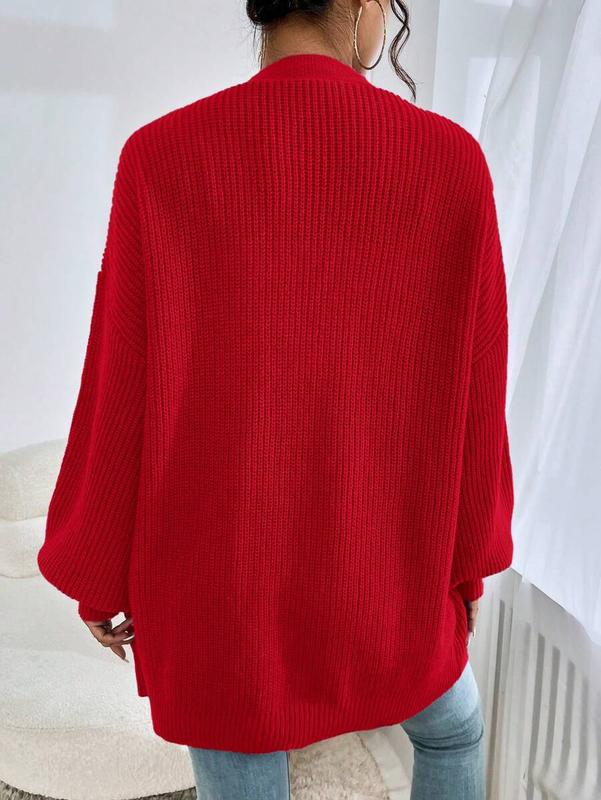 SHEIN EZwear Women's Spring Fashionable Drop Shoulder Ribbed Knit Duster Cardigan,Long Sleeve Tops In Fall/Winter