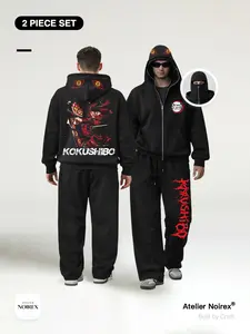 Demon Slayer 「2-Piece Set」 Death God Silhouette Print Hoodie & Loose Fit Sweatpants, Casual Breathable for Men and Women