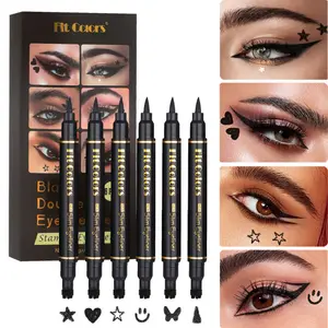 1/6PCS Fit Colors Dual-ended Eyeliner Stamp Pen, 6 Shapes Star Heart Stamp & Slim Black Liquid Liner, Waterproof Long Lasting Makeup Tool, EyelinerStamp, DualEndedMakeup, StarEyeliner, EyeBeauty