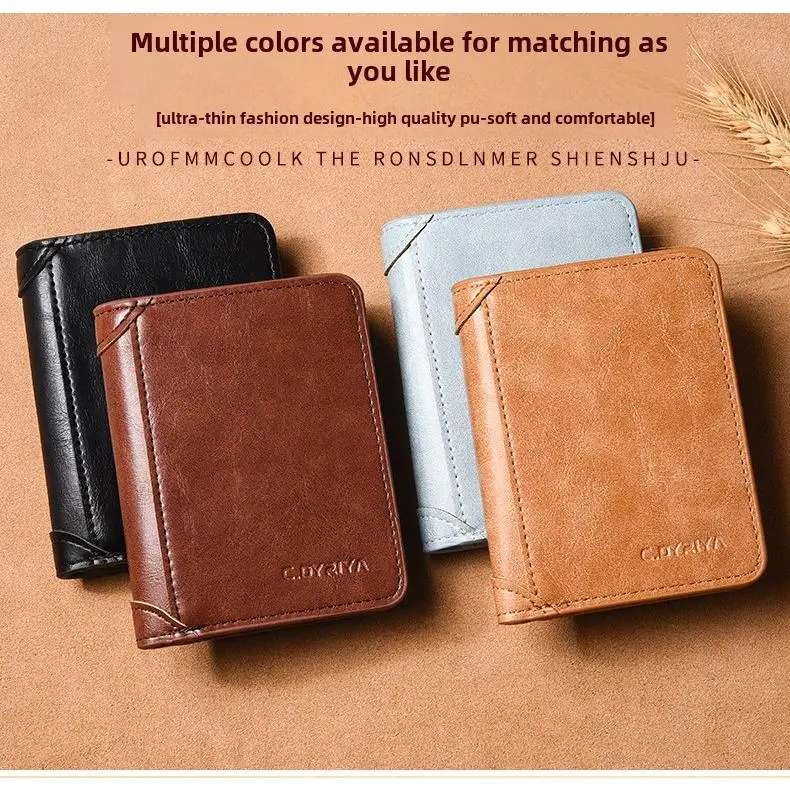 Men's Preppy Bifold Wallet, Retro Genuine Leather Foldable Card Holder, Lightweight Waterproof Design with ID Window, Holiday, Synthetic, Mens Wallet, Flap Closure, Moire Print, Synthetic Pu, Waterproof Fold, Anti-Theft, Card Holder Wallet