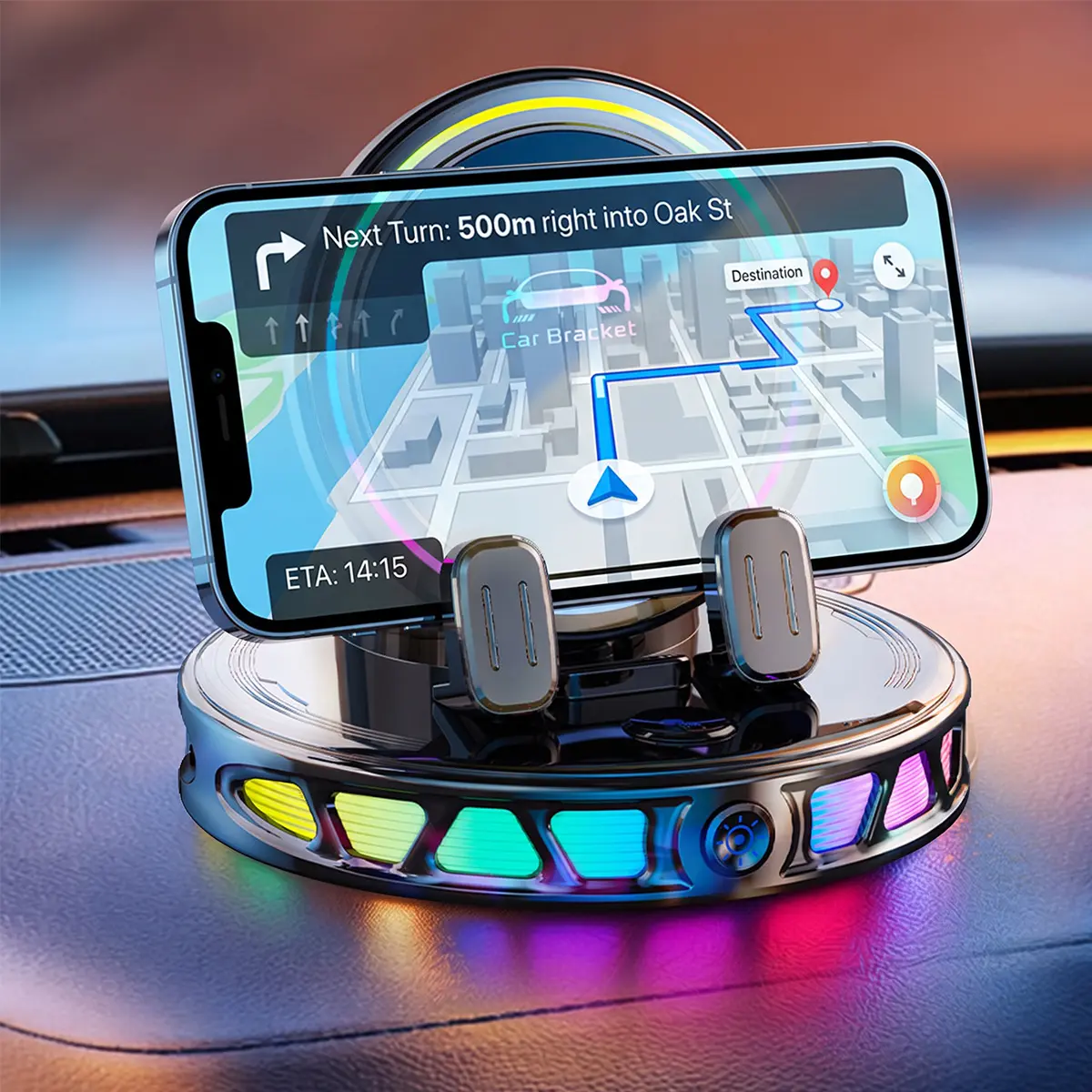 360° Rotating Wireless Charging Car Phone Mount with RGB Ambient Light, Auto-Lock Vacuum Suction Phone Holder for Dashboard & Windshield, Universal Compatible with iPhone & Android, Automotive Phone Accessory