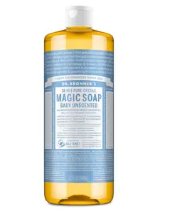 Dr. Bronner's Unscented Pure-Castile Liquid Soap, 32oz – Gentle Body Wash for Face, Hands & Baby, Made with Organic Oils, 18-in-1 Uses