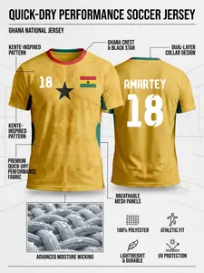 2026 Ghana National Team Soccer Jersey, Breathable Mesh Football T-Shirt, Quick-Dry Moisture-Wicking, Advanced Technical Knit Support Gear