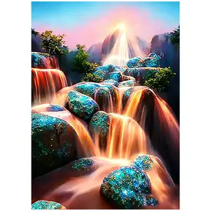 Glitter Turquoise Rock Mountain Waterfall Diamond Art Kit - 11.8"×15.7"