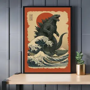 [Sale Off Up To 50%] [No Frame] Vintage Japanese Godzilla Poster - Retro Kaiju Wall Art - Japanese Monster Movie Print - Godzilla Movie Decor, Sci-Fi Film Poster