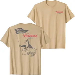 Hamm’s Beer 19th Hole Refresher Golf Graphic T-Shirt, Vintage Golfer Mascot Back Print Tee for Men Women, Retro Unisex Streetwear Golf Lover Shirt, Summer Casual Top
