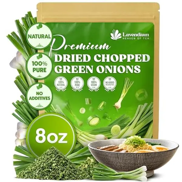 Premium 8oz Dried Chopped Green Onions, 100% Natural & Pure Scallion Flakes, Non-GMO, No Preservatives, Gluten-Free, Plant-Based & Vegan, Perfect for Cooking, Salads & Garnish