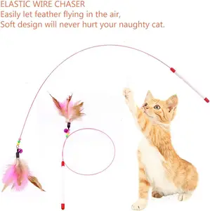 5PCS Interactive Cat Toy - Chase Game for Indoor Cats, Stick with Bell Beads,Free Motion for all Breeds & Kittens, Stimulating Hunting Exercise Play for Bonding Gift for cat Owners