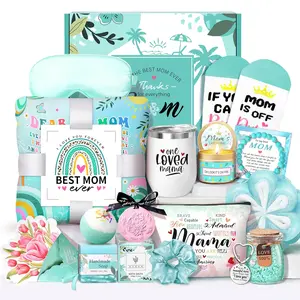 Mother's Day Baskets Gifts for Mom - 16 count Luxury Self-Care  Basket for Mothers Day Mama (Green)