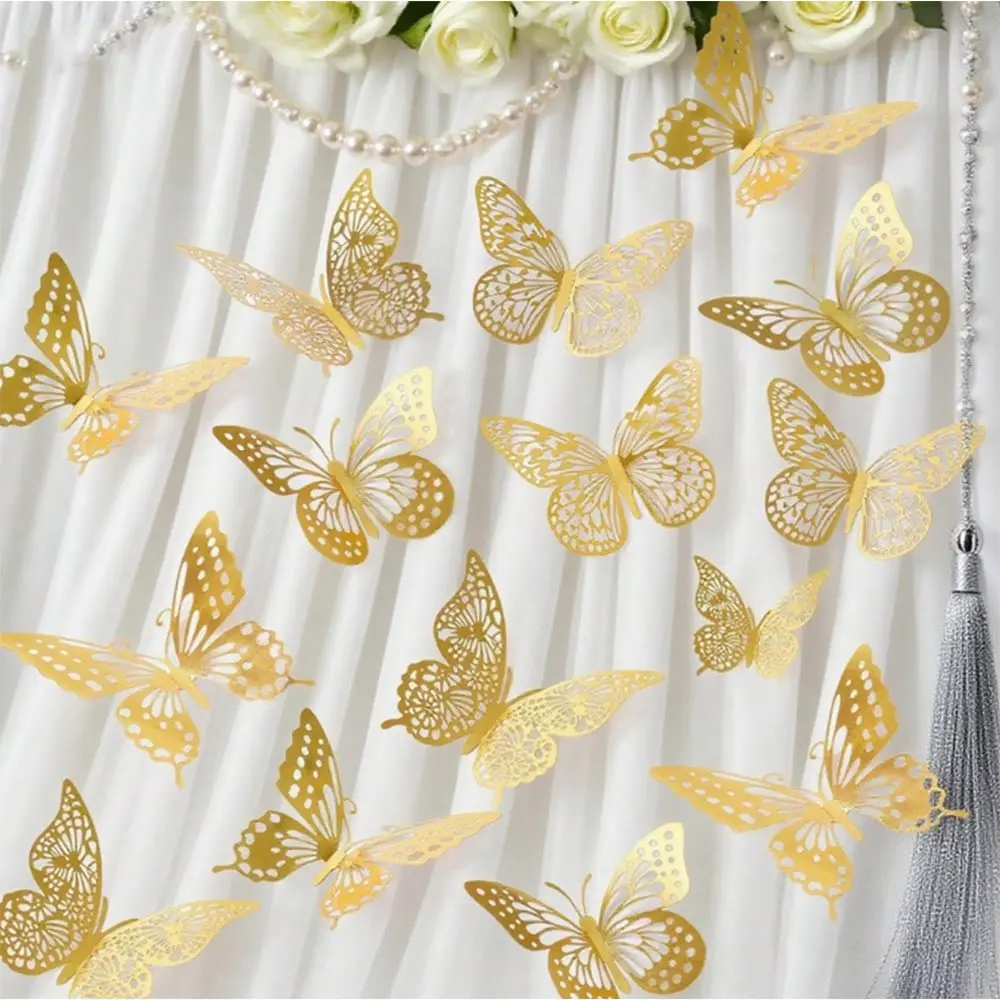 3D Hollow Butterfly Wall Stickers (48pcs) - Butterfly Shape, Multiple Styles, Patchwork Pattern, 3 Sizes, DIY Home Decor Supplies for Bedroom, Wedding Events
