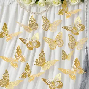 48pcs 3D Hollow Butterfly Wall Decor 4 Styles and 3 Sizes,Perfect for Christmas, Halloween,Weddings,Birthdays,Graduations,Baby Showers,Cake Decorations,Butterfly Wall Stickers Room Decor,DIY Supplies, Balloon Decorations