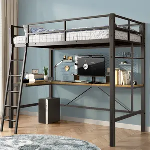 Aerkenga Loft Bed Twin Size All in One Bunk Bed with L Shaped Desk Built-in L-Shaped Desk & Charging Station, Space Saving No Box Spring Needed