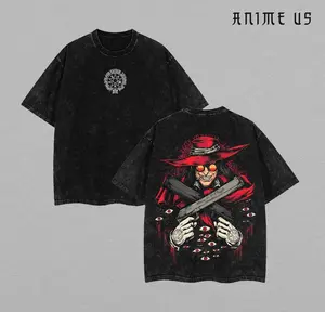 Retro Heavy Limited Daracula Alucard Hellsing Ultimate Anime Double Printed Vintage Washed Tee Unisex Oversize Anime Manga Washed Heavyweight Cotton T-shirt, Gift For Anime Fan, Anime Lover
