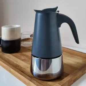 1-Piece Special Edition Frosted Blue Stainless Steel Stovetop Espresso Maker Moka Pot Coffee Maker 2-9 Cup Capacity Includes Pressure Reducer and Safety Valve Portable Camping Outdoor Coffee Maker Heat-Resistant Design Dishwasher Safe Durable