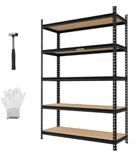 5-Tier Metal Garage Storage Rack, 72" x 35.4" x 18" Heavy Duty Boltless Utility Shelving Unit, Adjustable Carbon Steel Tool Organizer with Density Board Shelves for Warehouse, Pantry, Basement, Black