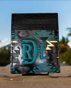 Red Dirt Hat Co. Black & Turquoise Aztec Leather Money Clip Card Case 24068875M4