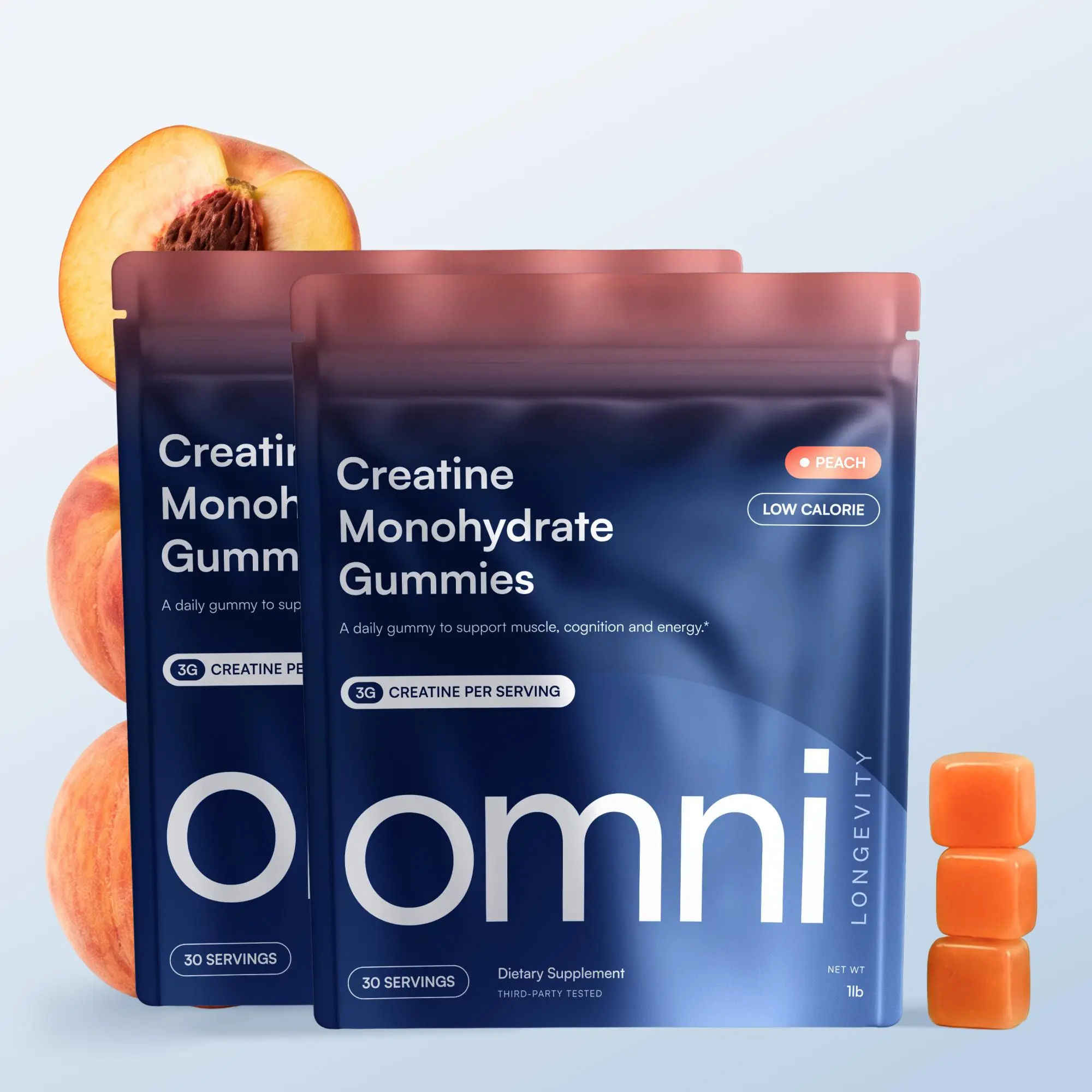 OMNI Creatine Monohydrate Gummies 2-Pack - 3000mg Creatine per Gummy - Supports Muscle Growth & Recovery - Watermelon & Peach Flavor