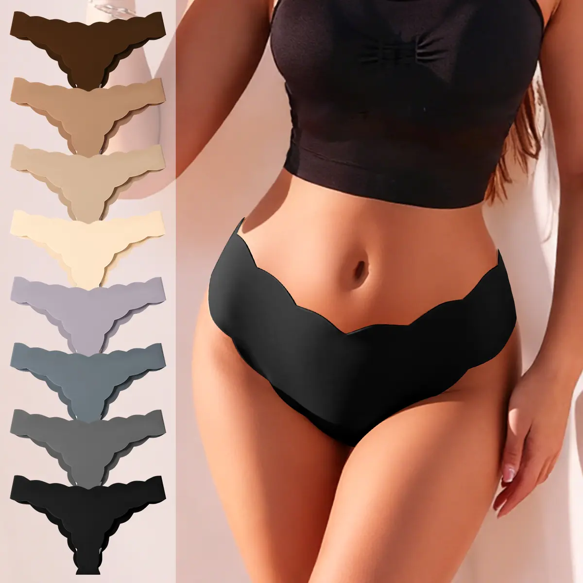 HOTCOM Women’s Summer Seamless Panties Set – 8PCS Elegant Minimalist Basic Underwear, Soft Breathable Everyday Womenswear