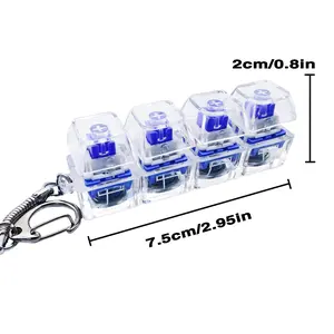 Transparent Acrylic Mechanical Keyboard Stress Relief Toy, LED Backlit Crystal Keycap Fidget Keychain, Christmas Gift for Kids Adults