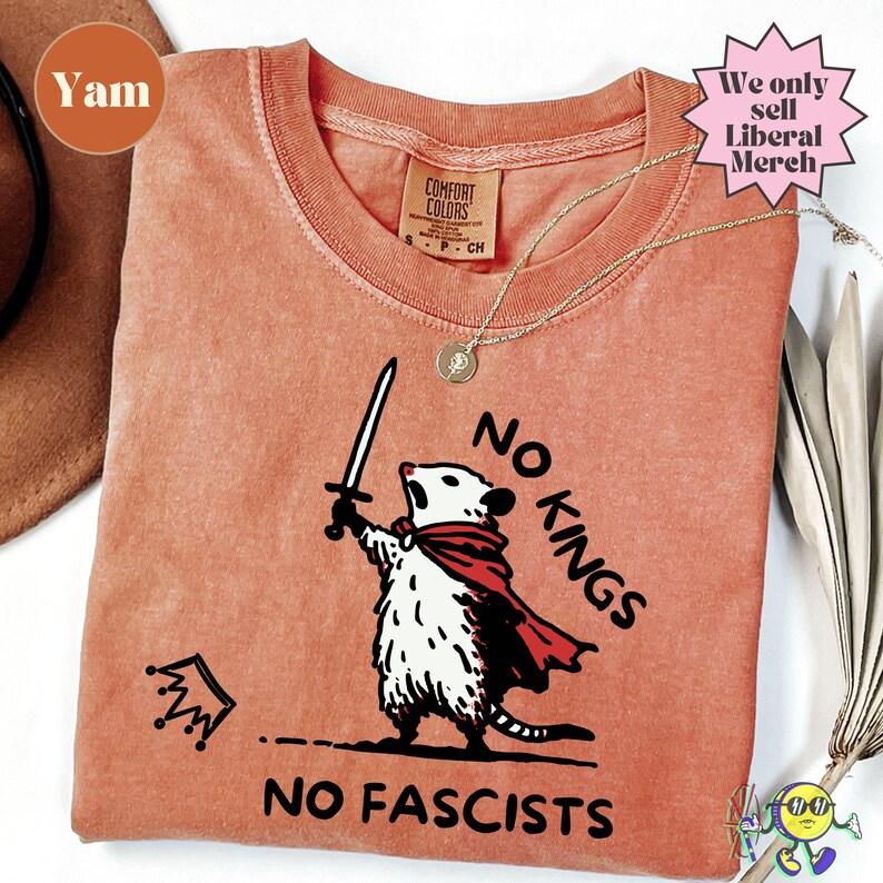 Comfort Colors No Kings No Fascists Opossum Warrior Shirt Aesthetic Anti Trump T-Shirt Trendy Political Graphic Tee Vintage Resistance Gift for Her Him Minimalist Pro Democracy Top Oversized Punk Sunday Shirt 2026 Bloom Tee Support Justice