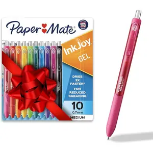 Paper Mate InkJoy Gel Pens 10 Count Medium Point Smooth and Colorful Gels with Comfortable Grip, Reduces Smearing, and Dries 3X Faster