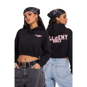 Alchemy World Women’s Cropped Hoodie — Black/pink