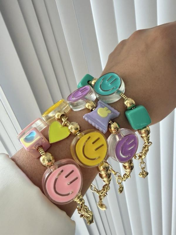 Smiley Face Chunky Bracelet | Colorful Gold Charm Jewelry