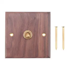Retro American Industrial Style Light Switch Socket, Solid Wood Brass Toggle Switch Plate, Antique Home Stay Switch(1)