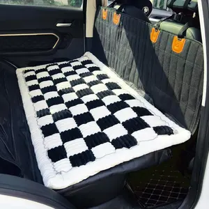 Backseat Pet Bed Mat, Truck Plaid Dog Bed for Car Back Seat, Deluxe Dog Seat Covers, Non-Slip Travel Pet Mat, Fit for Backseat Extenders and Trucks SUVs (Black&White, 24.8x54 inch)
