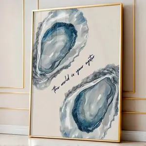 1PC Unframed Blue Oyster Art Poster Aesthetic Preppy Art Coastal Dopamine Decor Funky Painting Canvas Print  Wall Picture For Dorm,Apartment,Bedroom,Living Room,Modern Home Decoration