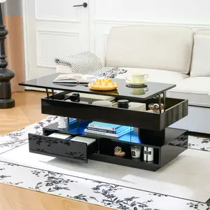 39.3" Lift Top Coffee Table Living Room Center Table with Hidden Compartment, 2 Storage Drawers and Ajustable LED Lights,Modern Multifunction Rectangle Coffee Tables for Living Room, Bedroom,Office