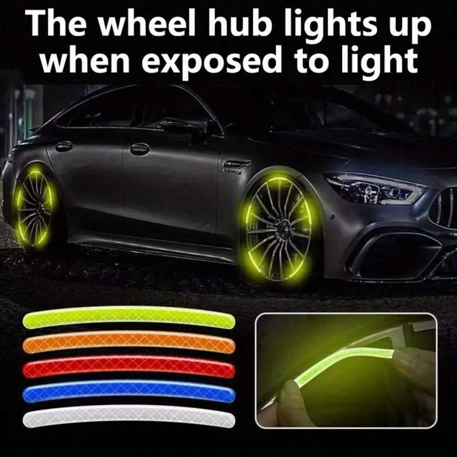 40pcs High-Visibility Reflective Wheel Decals - Automotive Exterior Accessories, Durable Waterproof Safety Strips for Cars & Motorcycles, Car Decals, Decal