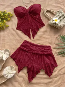 Elegant Lace Mesh Sleeveless Crop Top & Irregular Hem Skirt Set, Sweet Chic Summer Fashion, Slimming Design, Two-Piece