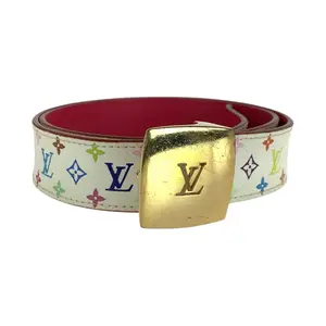 Pre-owned Louis Vuitton Other Small Leather Goods Sangle Carre LV Cut Monogram Multicolore Leather Belt