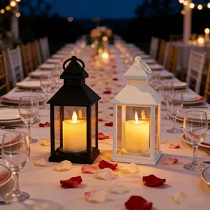 Micrency Retro Black and White 2-Piece Plastic Lantern and Candlestick Set, Home Decor Tabletop Candle Holder Centerpiece for Weddings, Romantic Dining