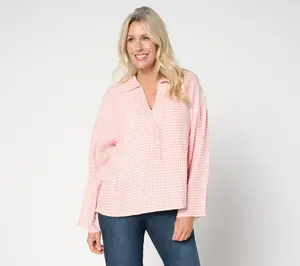 Peace Love World Boheme Houndsooth Brushed Twill Popover Top