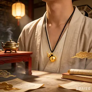 18K gold-plated gourd pendant necklace, Taoist talisman, absorbs positive energy and draws in wealth energy, used to drive away the murky and evil energy around you