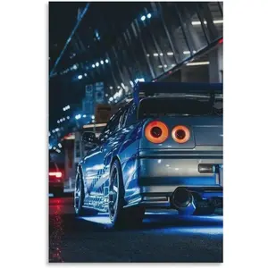 Jdm Art Blue Japanese Car Poster Canvas Art Wall Picture Print Modern Family Decor 12x18inch(30x45cm) unframed
